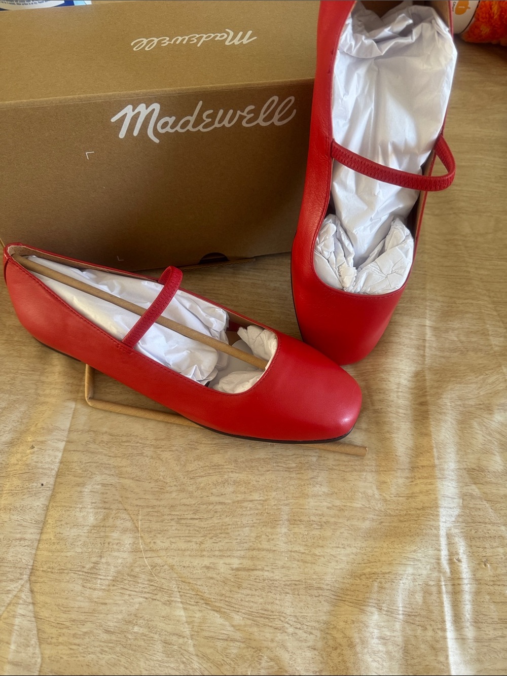 Madewell Red Mary Jane Ballet Flats with Elastic Strap